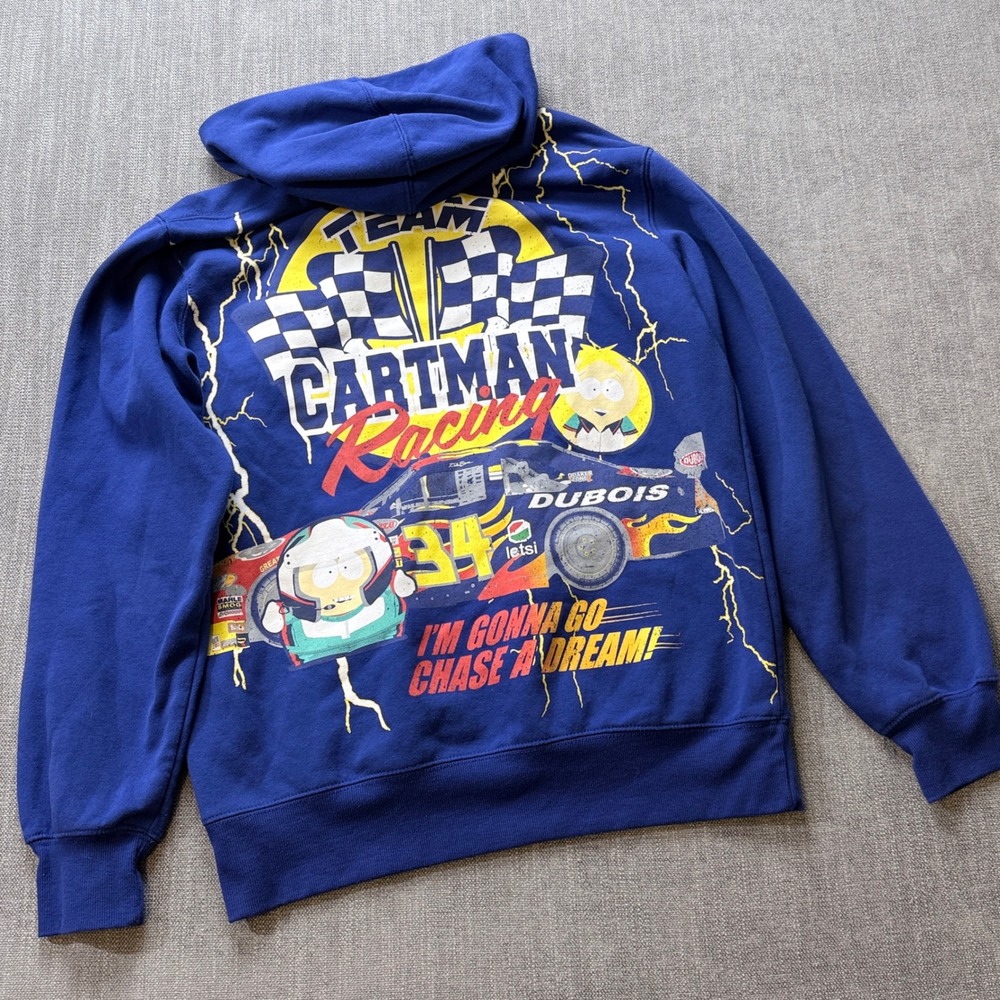 South Park Team Cartman Racing Hoodie Blue Graphic Nascar Slze Medium